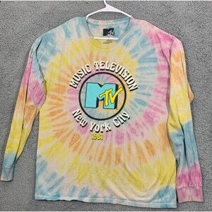 2019 Viacom MTV 1981 New York City Music Television Tie-Dye Graphic Shirt Swirl